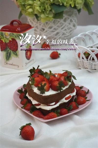 Chocolate cake with strawberry cream