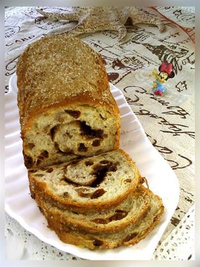 Dense cinnamon raisin and walnut bread