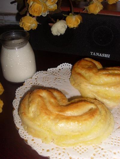 A heart-shaped bread with love