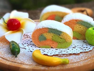 Rainbow cake rolls