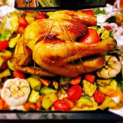 Colorful roast chicken