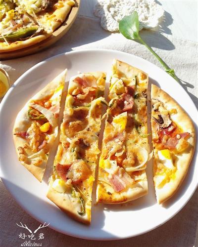 Pizza with thin bacon