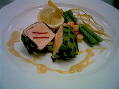 Salmon mousse with champagne cream sauce